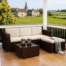 RATTAN GARDEN FURNITURE CORNER SOFA SET LOUNGER TABLE OUTDOOR INDOOR PATIO