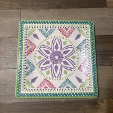 HD Designs Indoor/Outdoor Melamine 14"x14" Square Colorful  Serving Tray