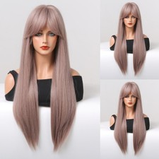 Long Straight Full Ash Purple Women Costume Cosplay Synthetic Natural Party Wigs