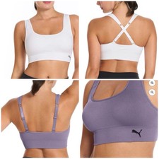 Nuevo con etiquetas Puma Mujer S Paquete de 2 Sujetador Deportivo Blanco y Púrpura Conjunto Celda SECA Ajustable