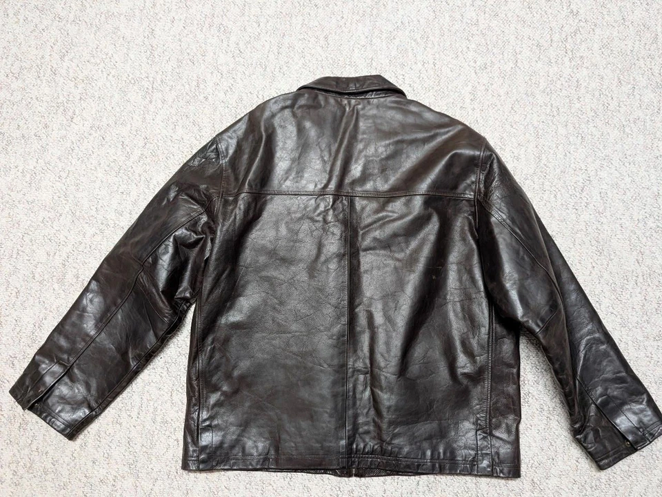 vintage 1990s leather jacket XL brown MOTORCYCLE stiff cowhide Y2K structure - Image 2 of 4