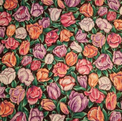 Vintage VIP  Spring Tulips Quilting Fabric Calico Holiday Vintage 1990