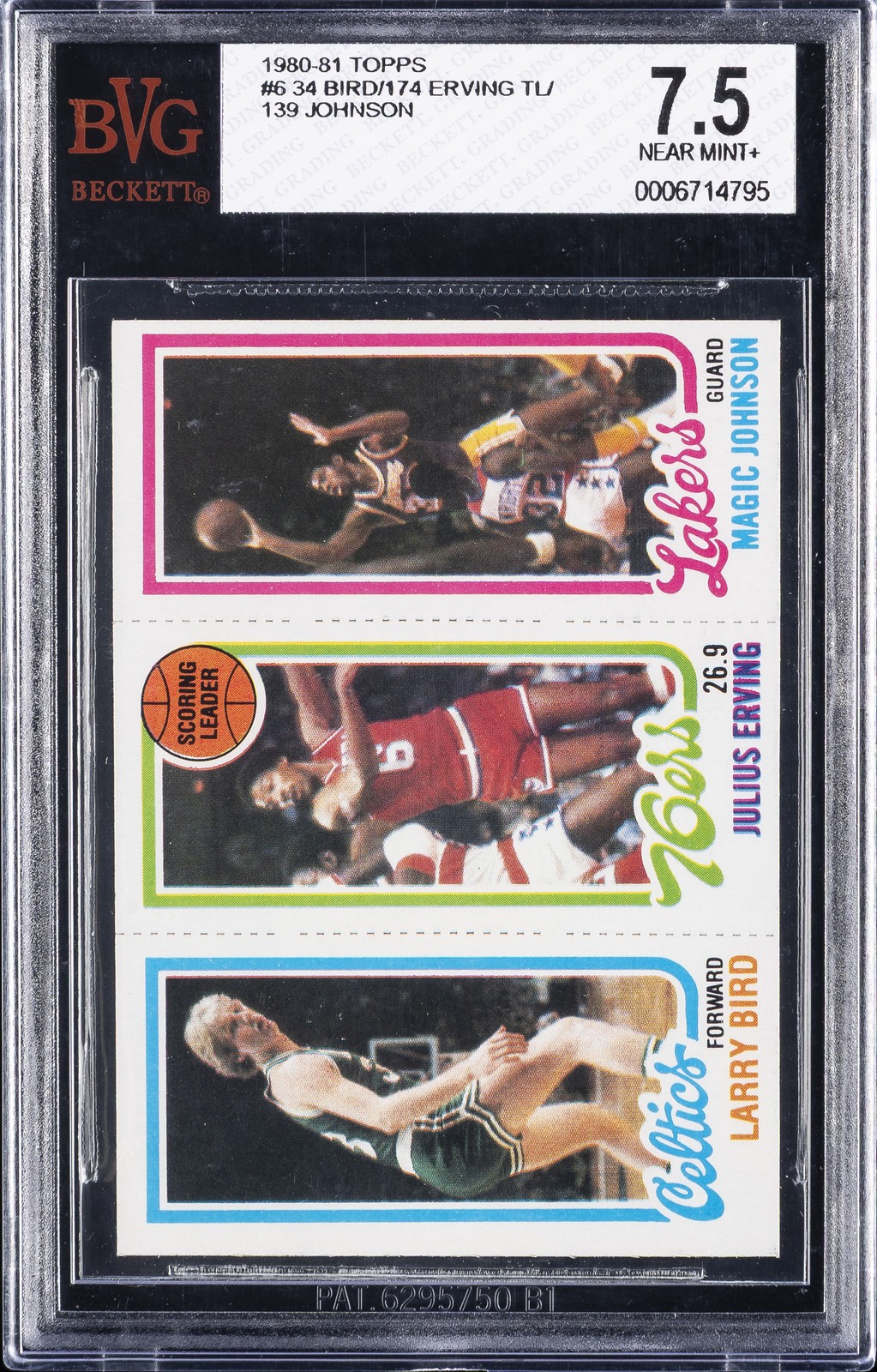 1980-81 TOPPS #6 LARRY BIRD/JULIUS ERVING/ MAGIC JOHNSON ROOKIE RC BVG 7.5