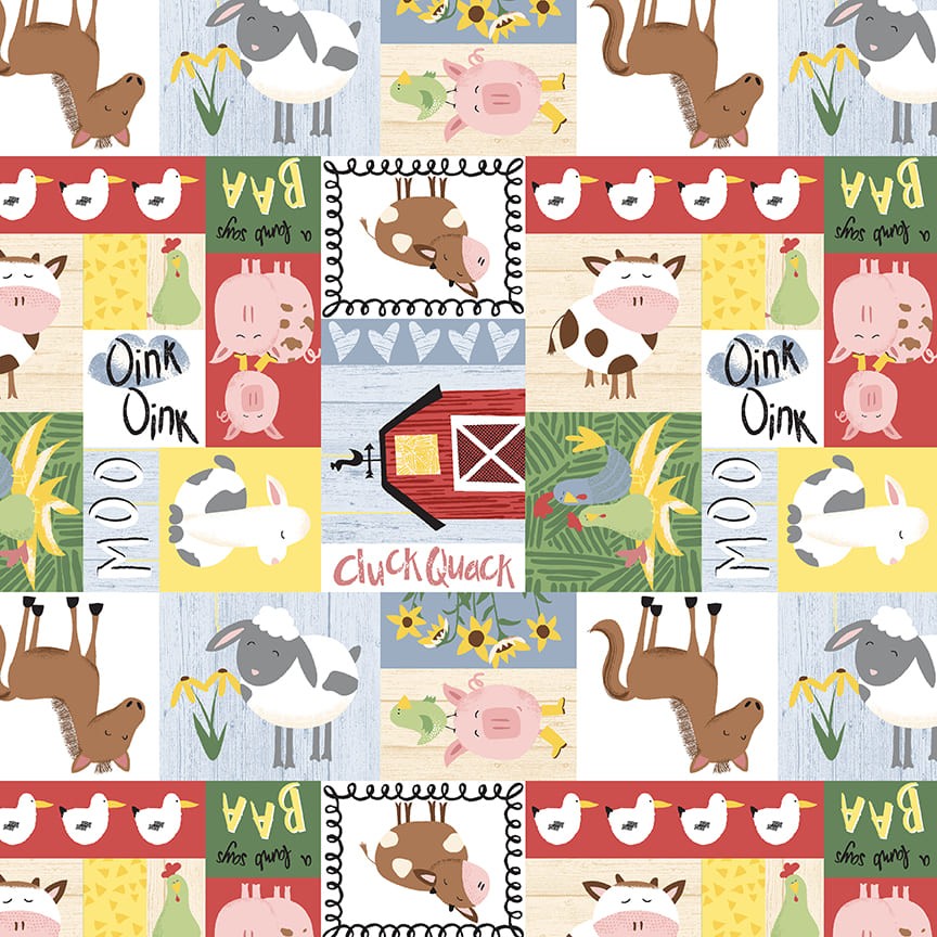 Farm Animal Fabric Patch Multi by Studio E YARD - Farm-tastic Friends Design