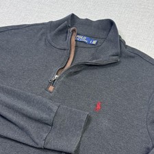 Polo Ralph Lauren 1/4 Zip Sweater Mens Large Gray Mock Neck Pullover Cotton Logo