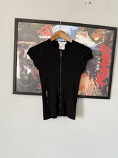 Rare Vintage Christian Dior Boutique Ribbed Knit Zip-Up Top Black Y2K Archival