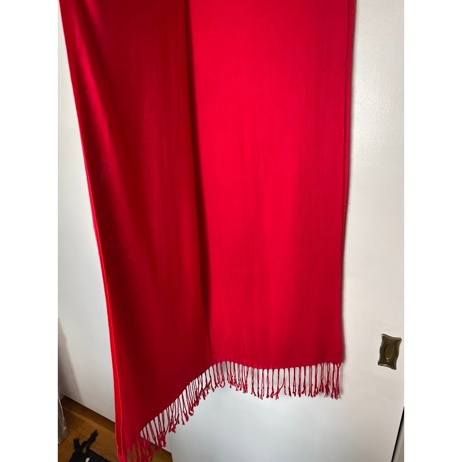 Red Scarf Soft Finge Solid Rectangle Wrap Light W… - image 10