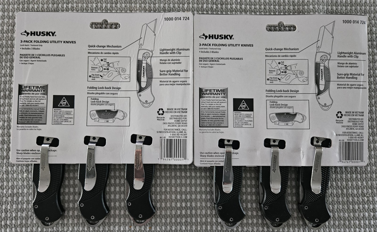 HUSKY 3 Folding Lock-Back Utility Knives, 2 Packs, 1000014724 New Sealed