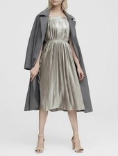 Banana Republic Size 0 Metallic Silver Pleated Fit & Flare Midi Dress NWT