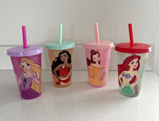 Disney Princess 16.5oz 4 pack Plastic Color Change Tumblers  Straws Zak Designs