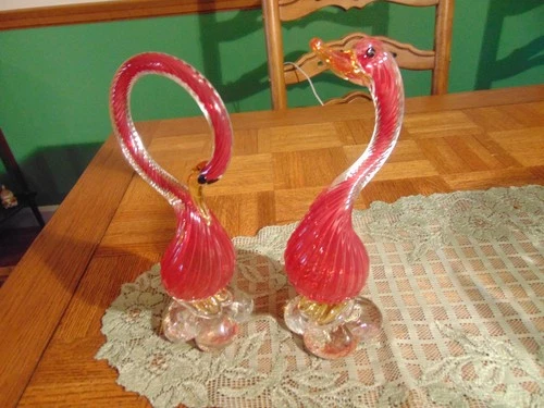 (2) MCM Murano Venetian Art Glass Birds