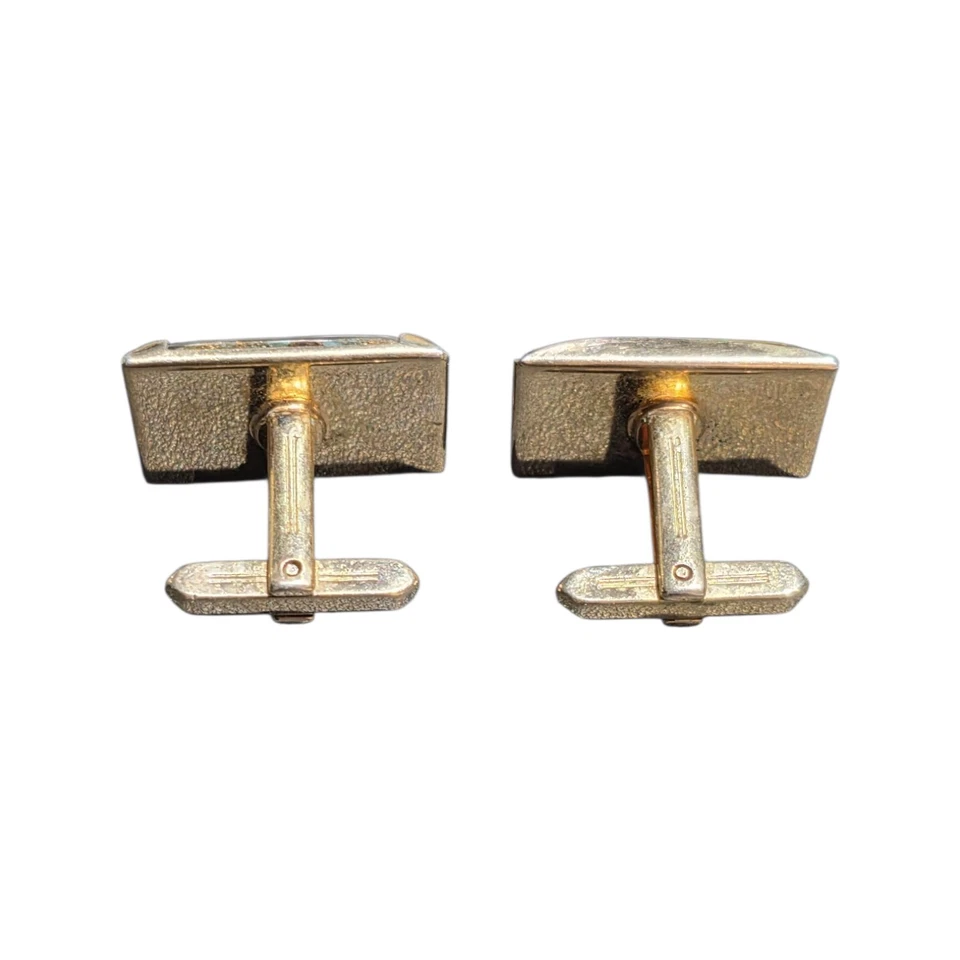 Vintage Hickok Cufflinks Turquoise Chip Gold Flake Lucite Inlay Rectangular... - Image 4 of 4