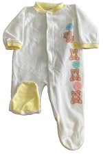 Vintage 80s 90s Trimfit Sleep  Play Baby Bears Terry Cloth Footed Sleeper 0-3M