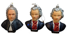 3x Composer Glass Ornaments: Beethoven 2  Bach 1 , 4 1/2", Used, Cody Foster