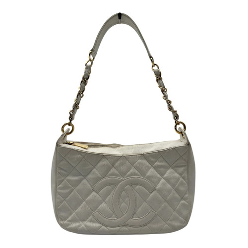 CHANEL Coco Handle White Caviarskin Shoulder Bag #OKB11034