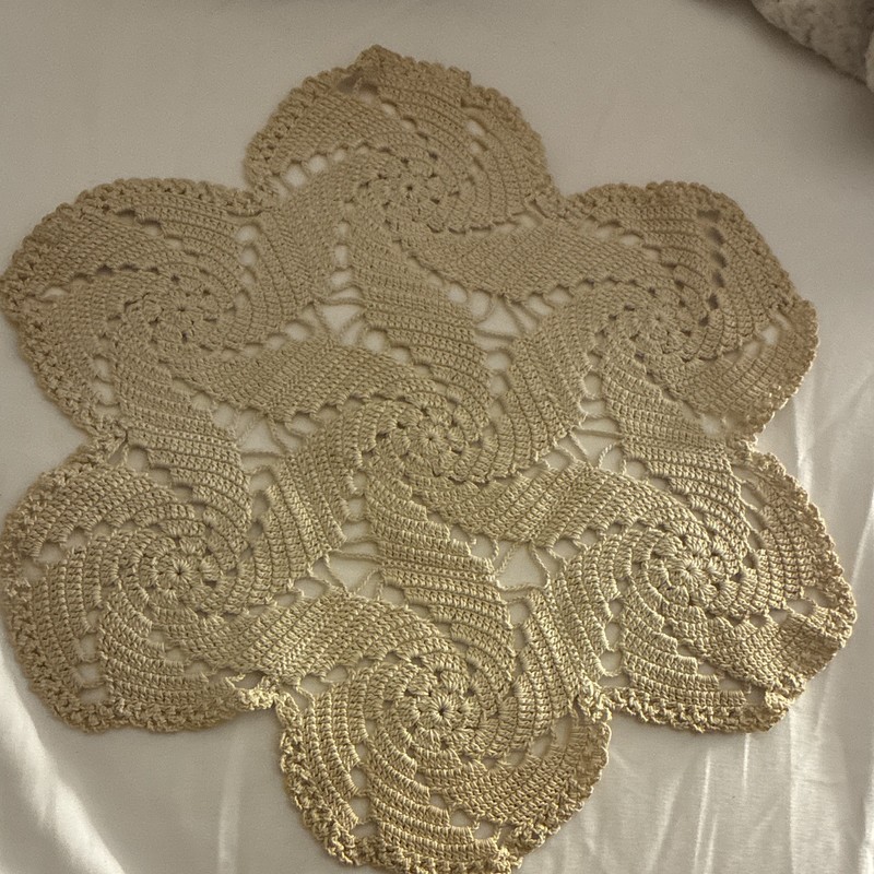 Handmade Cream/Beige Round Crochet Lace Doily Centerpiece, Floral Swirl