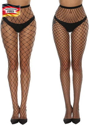Netzstrumpfhosen Damen Schwarz Hoch Waist Fischernetz Mehrere Paare