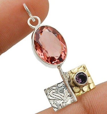 Zweifarbiger 2 kt natürlicher rosa Amethyst 925 Sterlingsilber Anhänger @B12-4