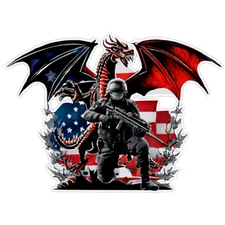 American Patriot Dragon Bumper Sticker Military Vinyl Soldier Decal 5"