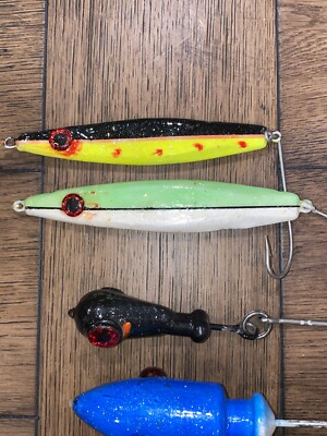 Lot of 7 Large Antique Folk Art Hand Made / Hand Painted LEAD Fishing Lures  11oz | eBay