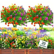 20 Bundles Artificial Flowers for Outdoors 10 Colors Fake Flowers UV Resistant