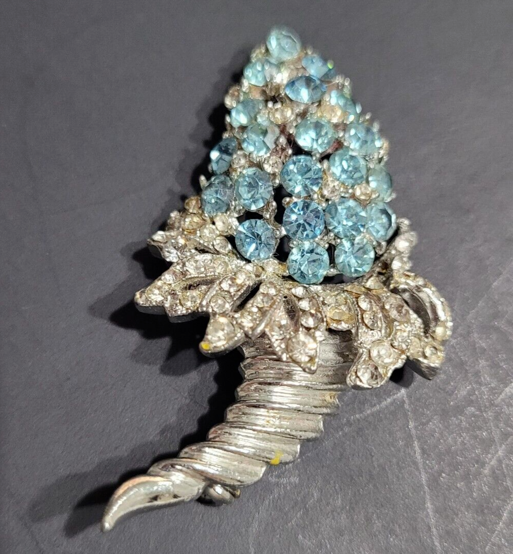 Vintage Jomaz? Joseph Mazer Rhinestones Bouquet Brooch Pin Silver Tone