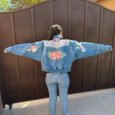 Vintage 80s Braxton Lion Womens Small Upcycled Jean Jacket