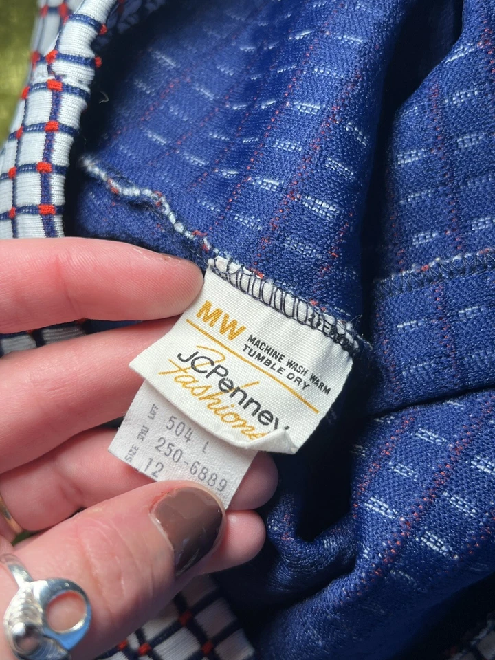 Pantalones altos vintage años 70 rejilla JCPenney moda pierna recta rojo blanco azul Foto 3 de 4