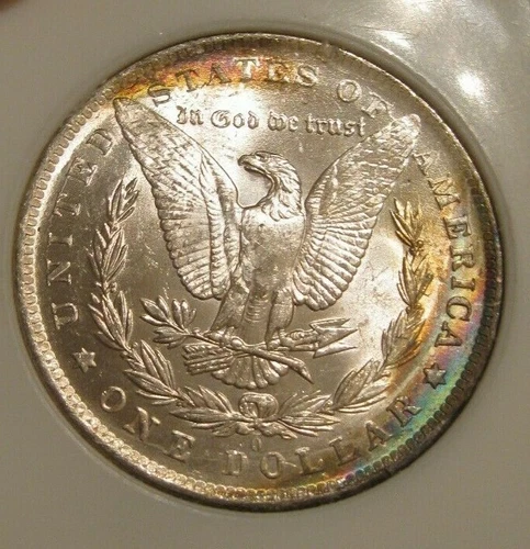 1883 O Morgan Silver Dollar - UNC, Rainbow toning reverse, great luster, 3963-1