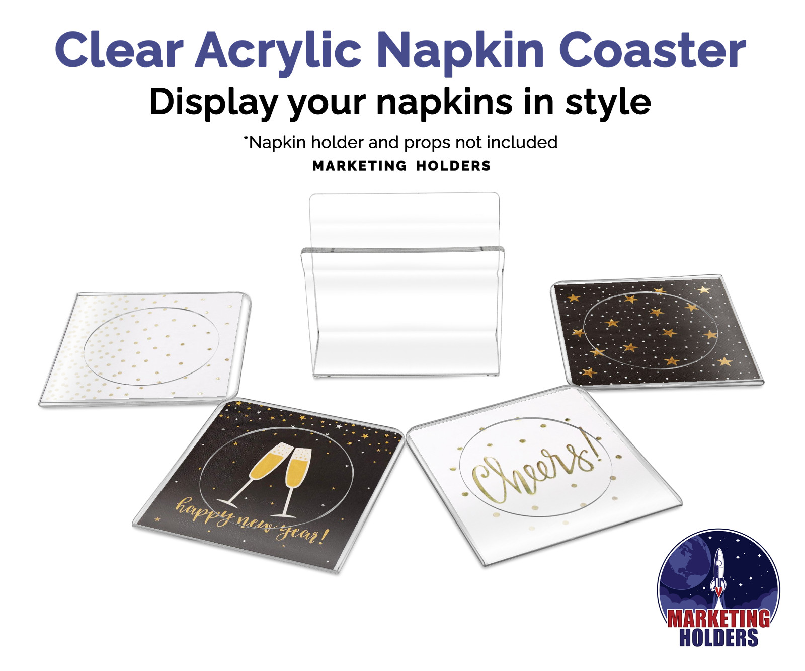 Coasters That Hold Cocktail Napkins Crystal Clear Acrylic Pack of 4