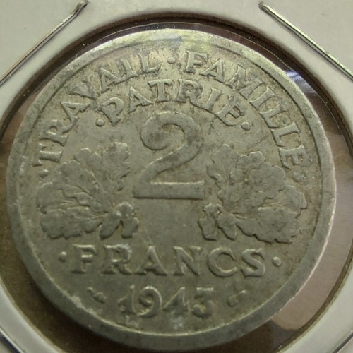 WW2 1943 France 2 Francs Coins.#445