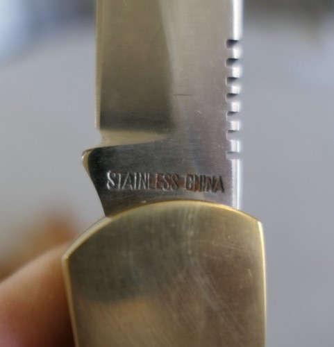 Coltello a lama inox vintage Shell Canada Caroline Dilcon impianto a gas ottone - Foto 5 di 22