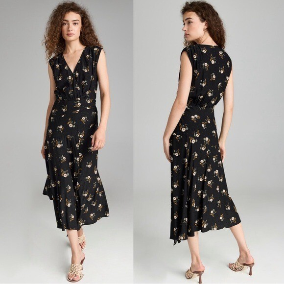 Veronica Beard Wixson Floral V-Neck Silk Blend Midi Dress