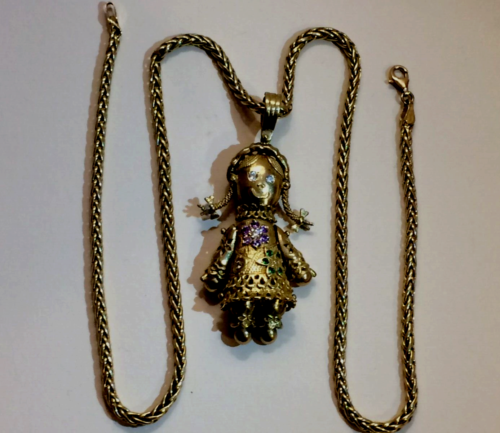 9CT GOLD DOLLY PENDANT & 9CT GOLD SPIGA/WHEAT LINK NECK CHAIN,  28.69.GRAMS. - Zdjęcie 1 z 13
