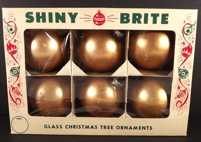 Shiny Brite Gold Christmas Ornaments Vintage Max Eckardt Box 6257
