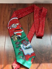 Hallmark Yule TIE Greetings Santa and Reindeer playing golf Christmas Neck tie