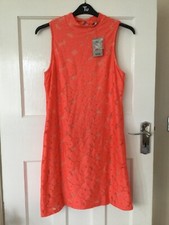 BNWT Ladies Size 12 Coral Colour High Neck Sleeveless Knee Length Dress By TU