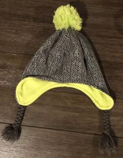 Cat  Jack Boy  s Fleece Earflap Beanie Gray Hat Front Fluorescent Pom