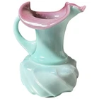 Vintage Fenton Art Glass Lilac Turquoise Wave Crest # 6068 Swirl Pitcher  6-1/2"