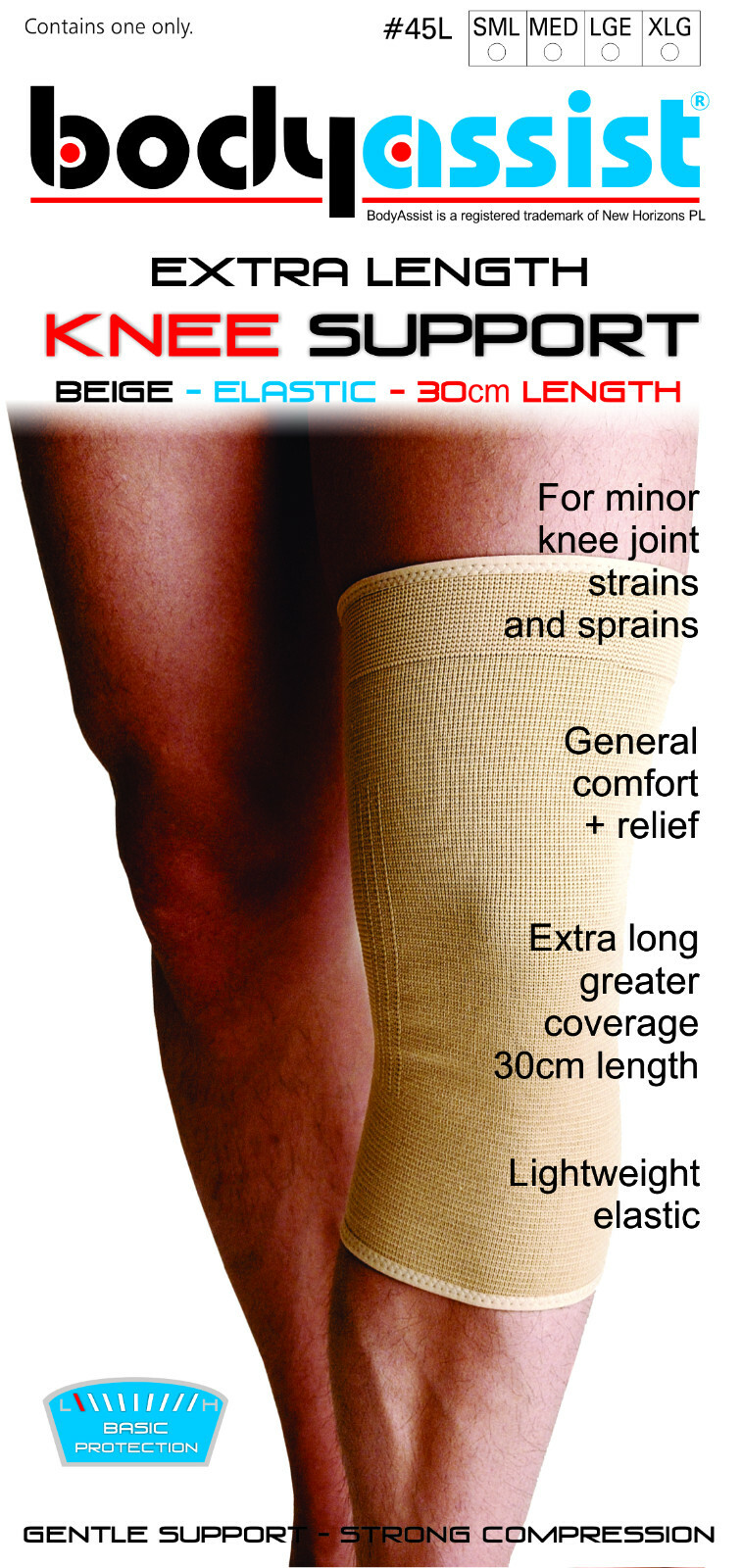 Bodyassist extra length elastic knee support 30cm compression sport injuries