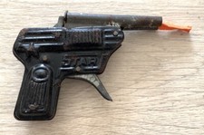 Vintage Star A25 Tin Metal Cork Pop Gun Pistol Working Condition Black Cap Gun
