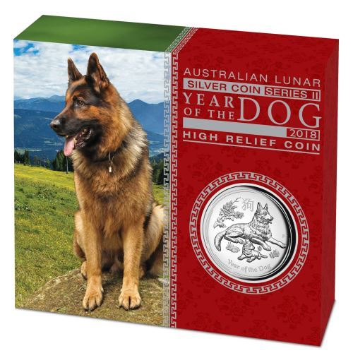2018 Australia Lunar Year Of The DOG High Relief Proof 1oz Silver