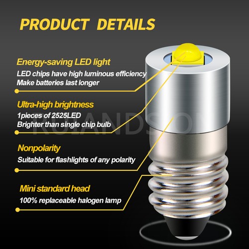 E10 LED Screw Fit Interior Bulb Torch Lamp Bicycle Light White DC6-24V Non-polar - Picture 2 of 8