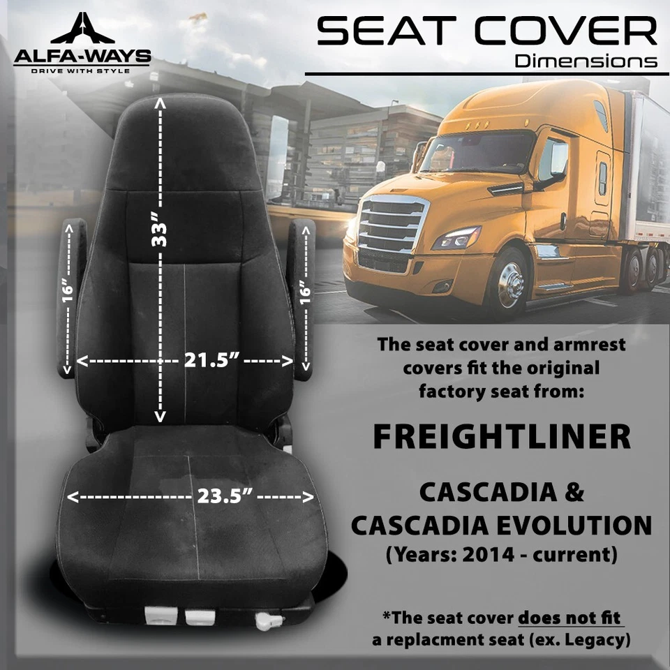 Seat cover fits: FREIGHTLINER CASCADIA 125, 116, 126 (2014-current) (33" back) - Image 2 of 4