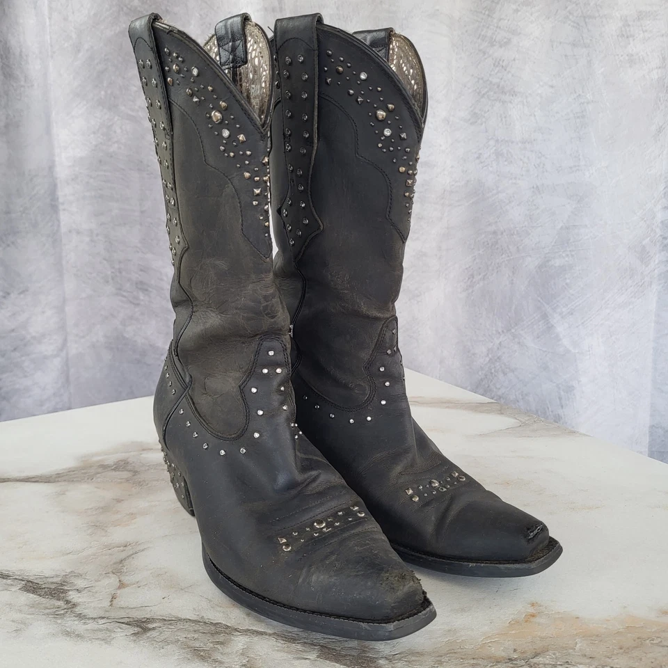 Distressed Ariat Studded Western Cowgirl Boots Women's Size 7 M Black - Image 2 of 4