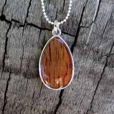Hawaiian Jewelry Koa Wood Scroll Tear Drop Rhodium Plated Brass Pendant BRP1096