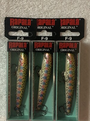 (LOT OF 3) RAPALA ORIGINAL F-9.   3/16oz.   RAINBOW TROUT NIP F 9 F9