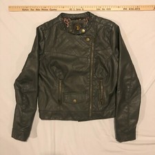 1999 Vintage Dollhouse Nyc Outerwear Green Faux Leather Bomber Leopard Full Zip