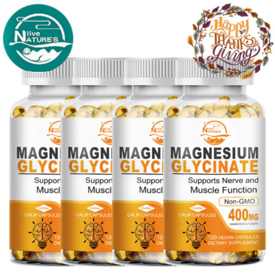 Magnesium Glycinate + Vitamin D3 B6 120 Capsules - Muscle Energy,Sleep Support