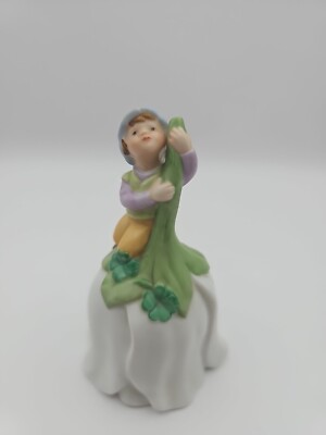 AVON 1983 Shamrock ''Good Luck'' Porcelain Bell Elf Fairy Leprechaun Irish Boy 